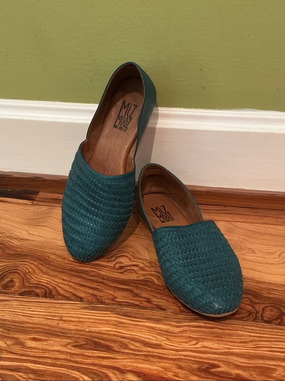 Miz Mooz Woven Teal Slip-On Flats